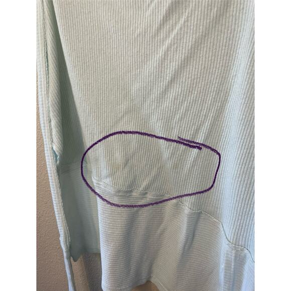 Free People Boho Light Blue Dolman Long Sleeve Ribbed Off The Shoulder Top Med - Picture 4 of 11